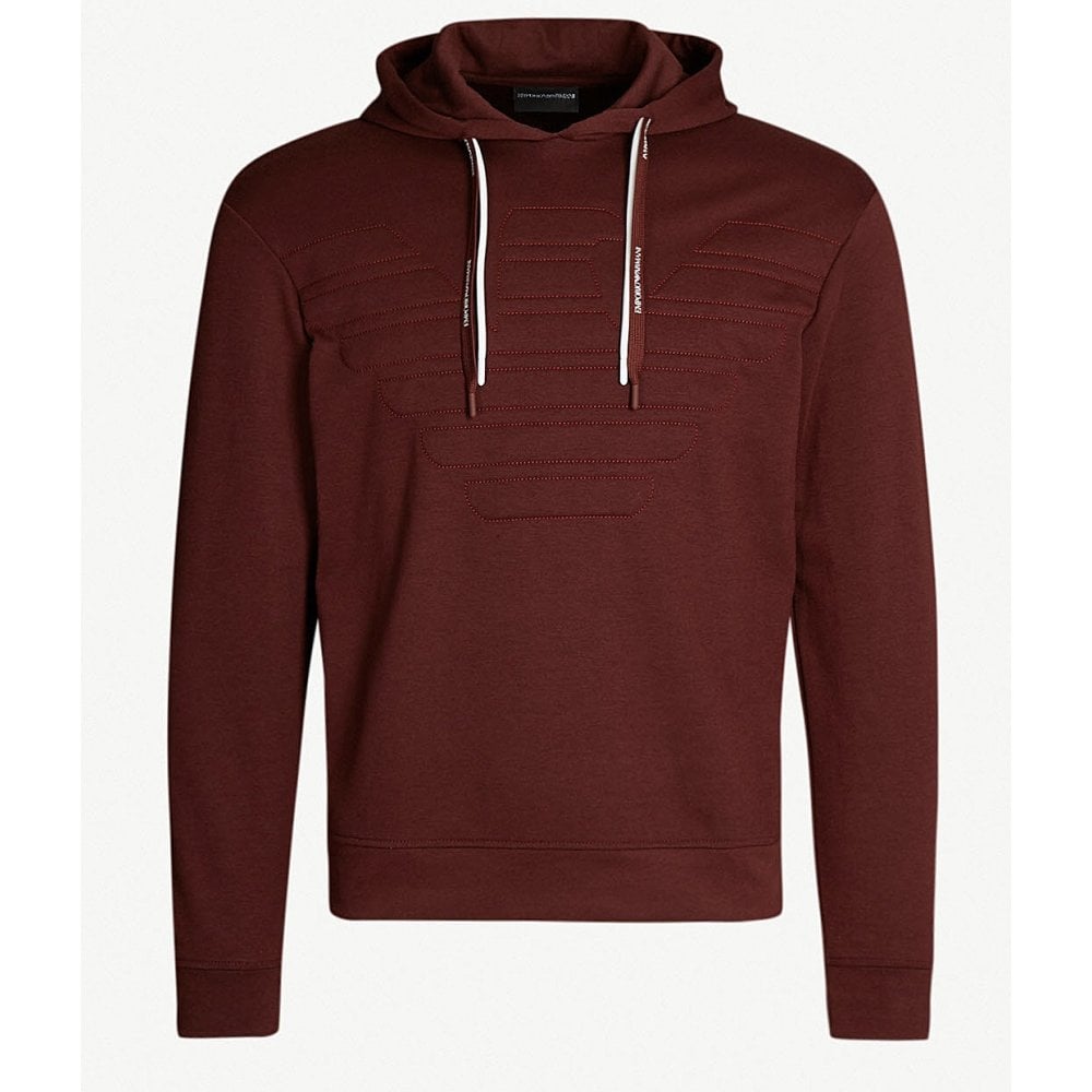 Cotton Stitched Logo Burgundy Hoodie