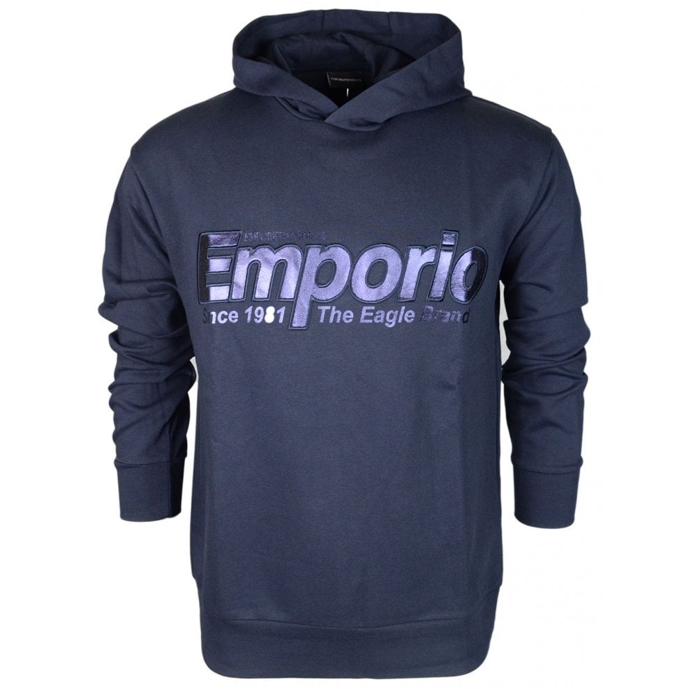 Cotton Overhead Embroidered Logo Navy Hoodie