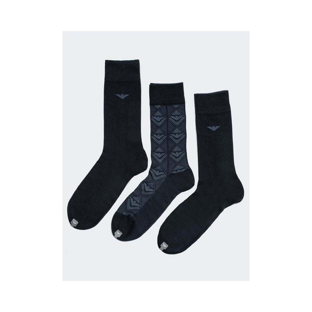3 Pack Socks In Navy/Blue Gift Set
