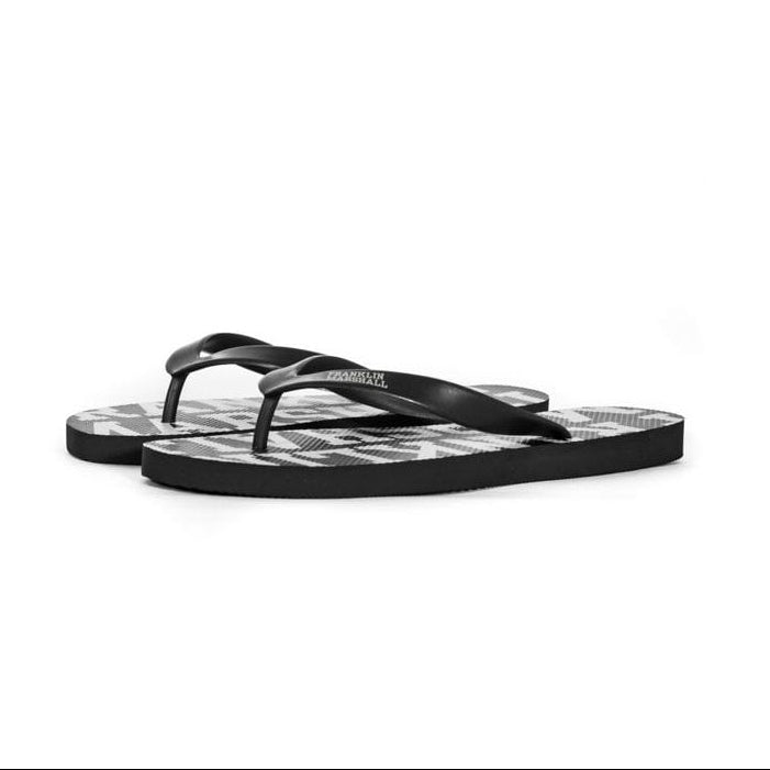 UA987 Unisex Rubber All Over Logo Black Thong Sandals