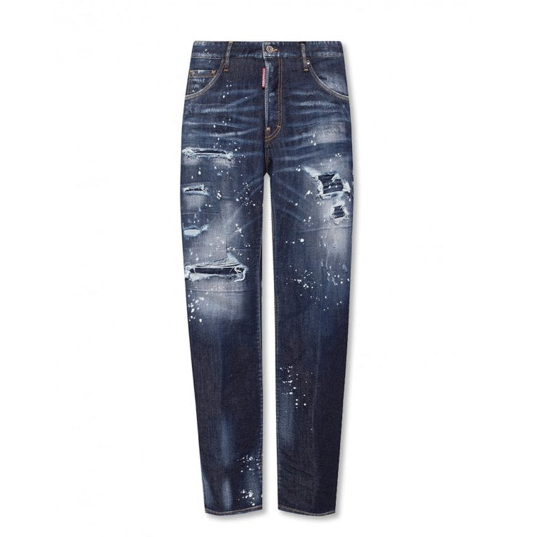 Cotton Rip and Repar Mid Wash Paint Splatter Cool Guy Jeans