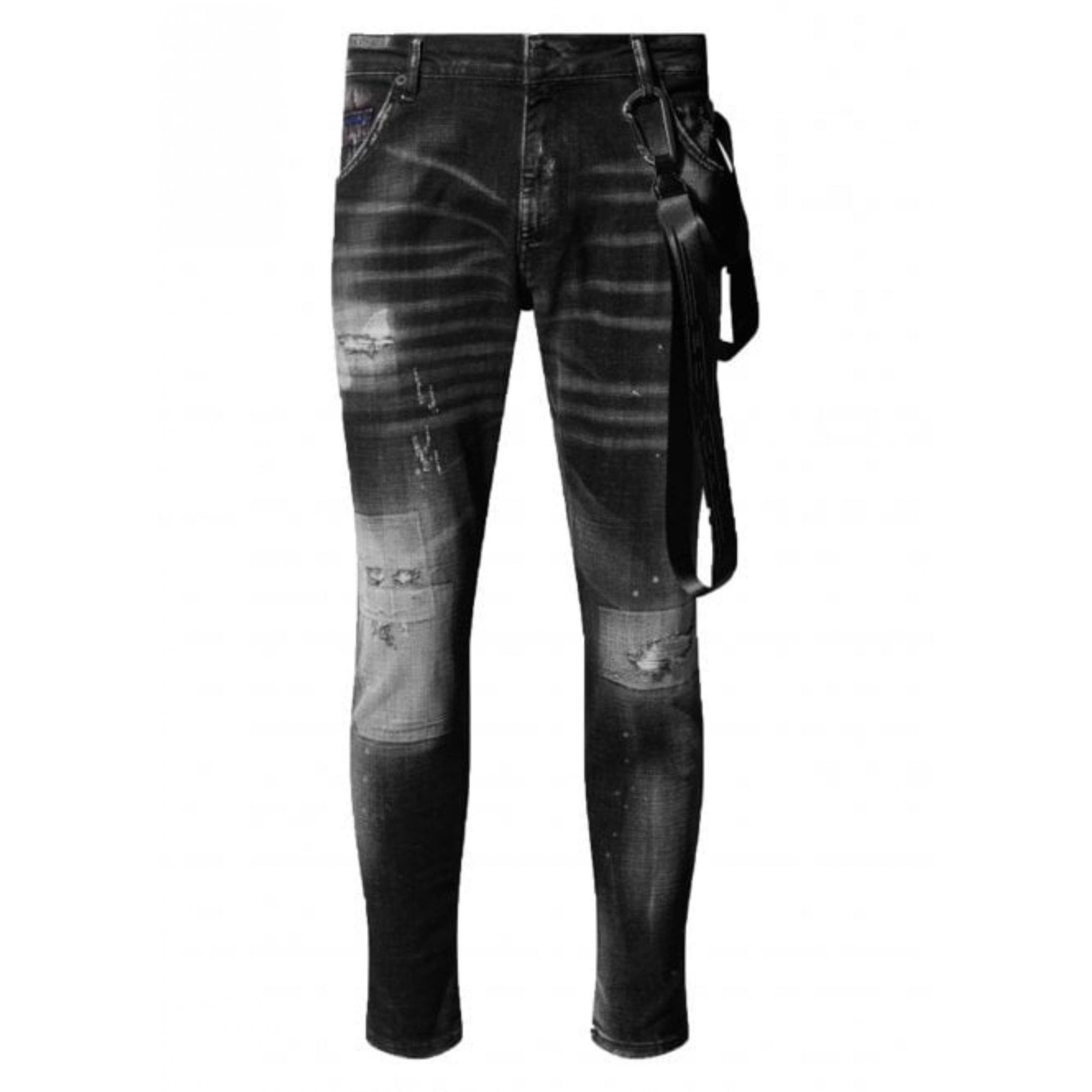 Deniro Slim Fit Ripped Paint Splatter Grey Jeans