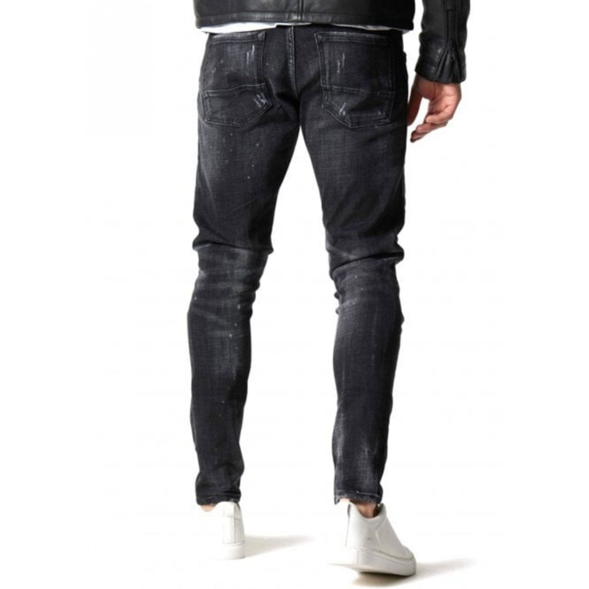Deniro Slim Fit Ripped Paint Splatter Grey Jeans