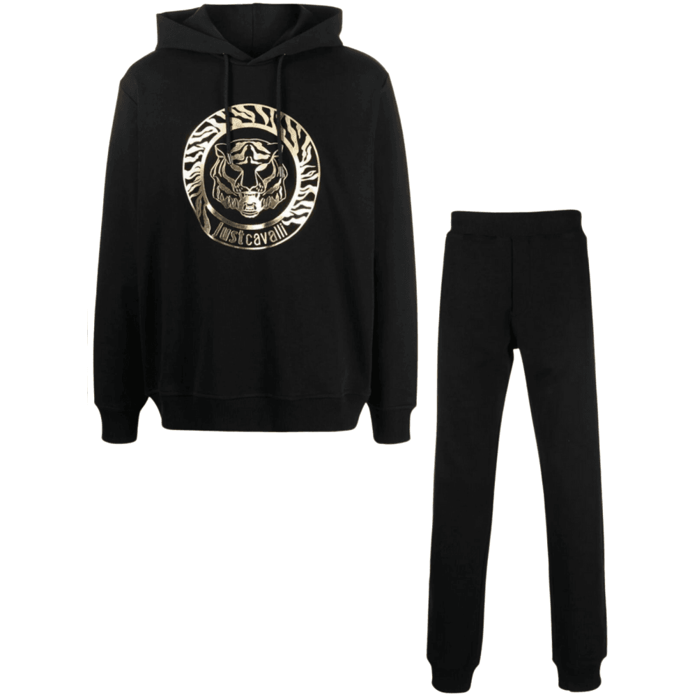Cotton Tiger Logo Black/Gold Pullover Hooded Tracksuit