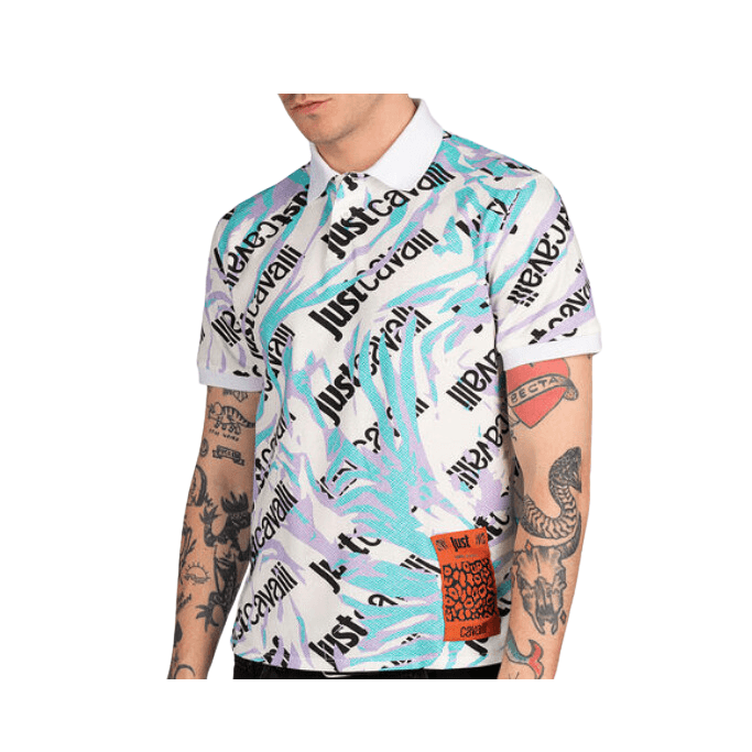 Camologo Cotton Allover Design White Polo Shirt