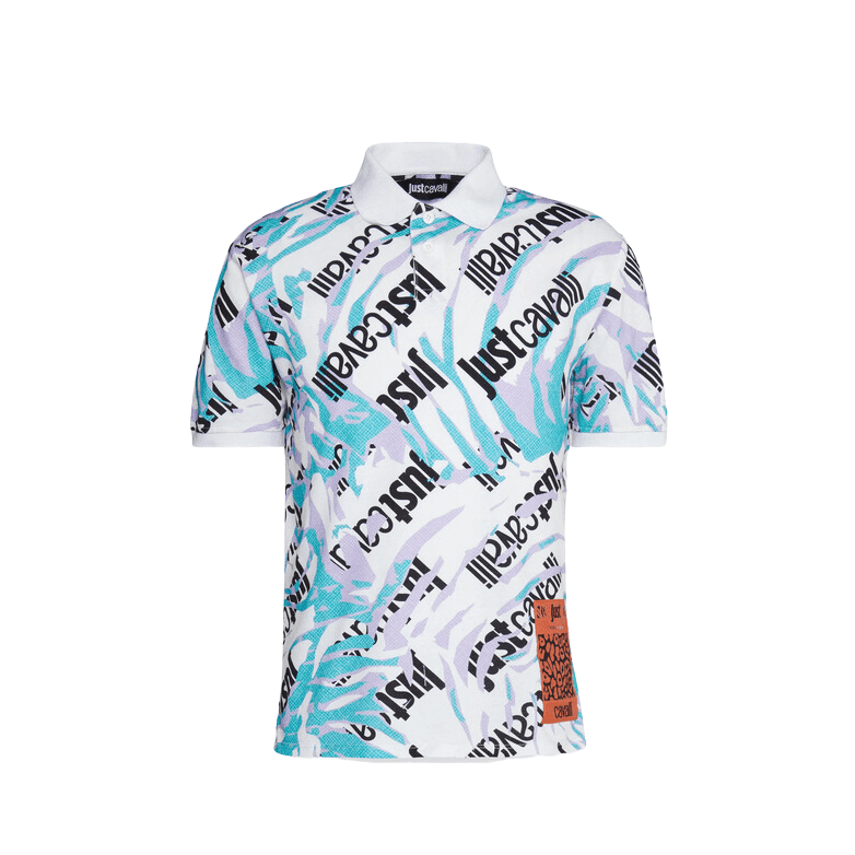 Camologo Cotton Allover Design White Polo Shirt