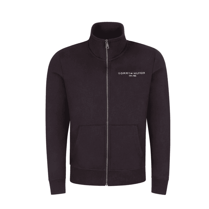 Cotton Zip-Up Funnel Neck Black Sweatshirt