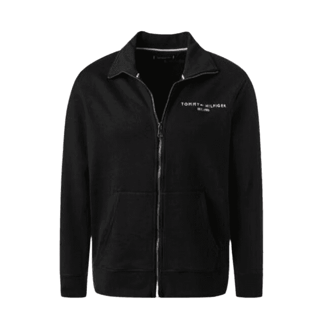 Cotton Zip-Up Funnel Neck Black Sweatshirt