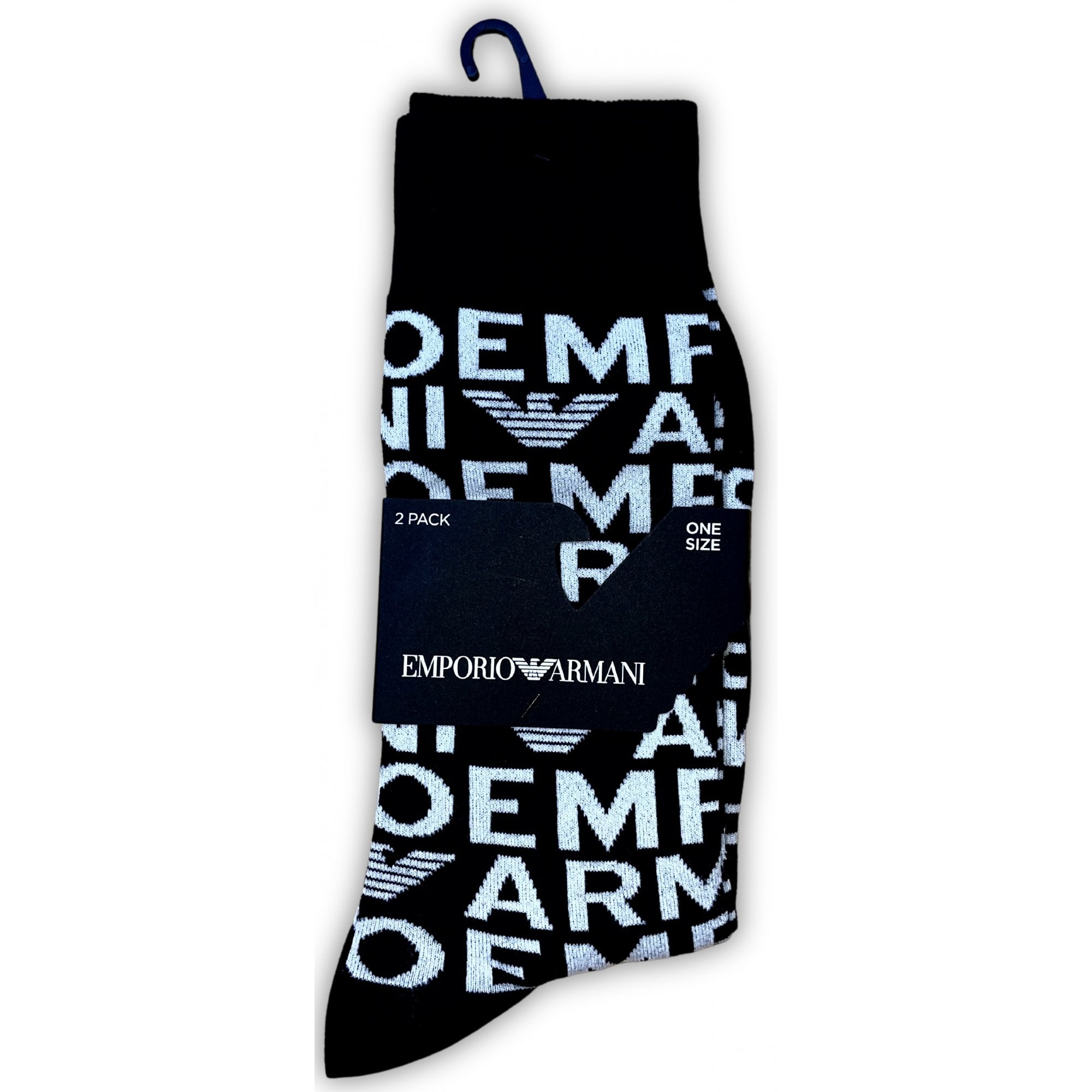 Cotton Black Allover Logo Knitted 2-Pack Socks