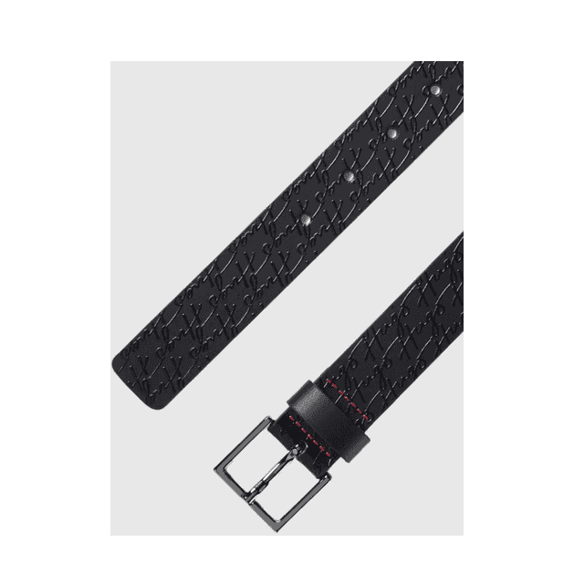 Handwritten Allover Logo Buckle Leather Black Belt