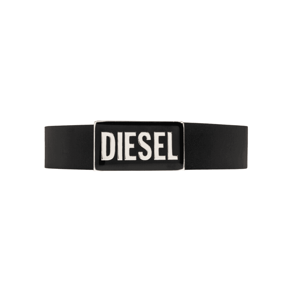 B-GLOSSY Plaque Leather Black Belt