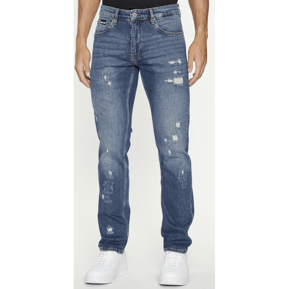 Mid Wash Distressed Slim Fit Jeans