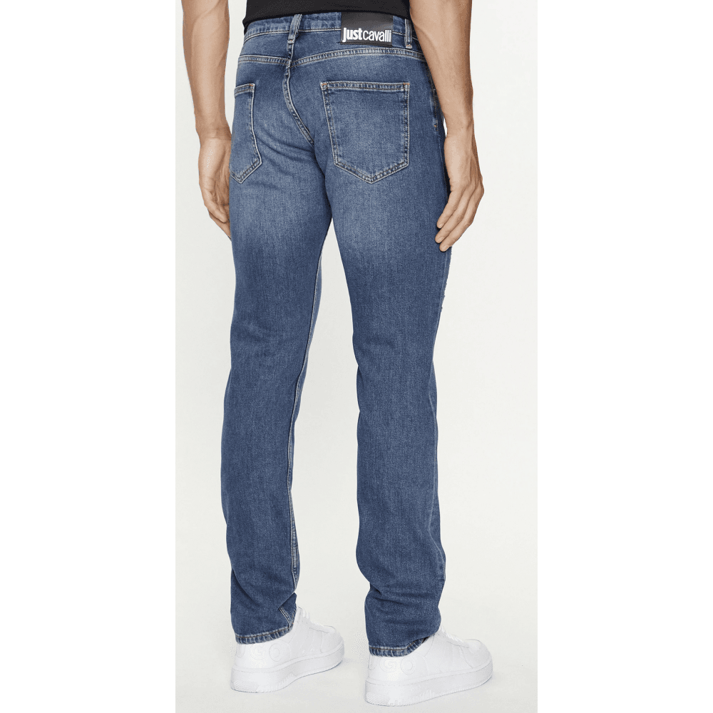 Mid Wash Distressed Slim Fit Jeans