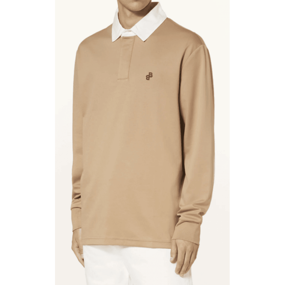 Partoes Reflected Logo Long Sleeve Beige Polo Shirt
