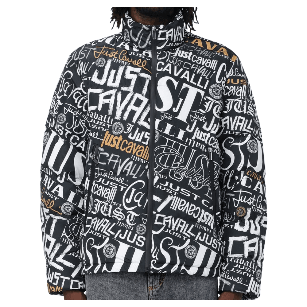 Lettering Allover Design Funnel Neck Black/White Jacket