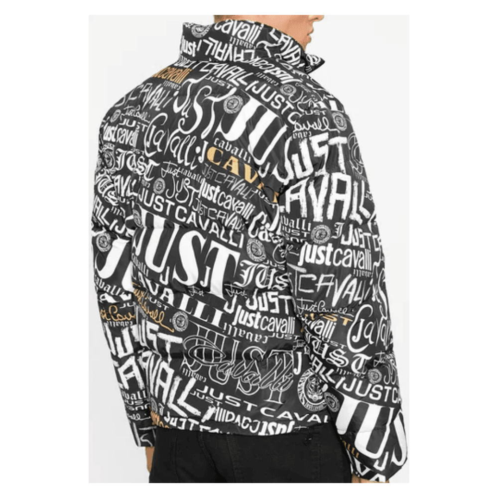 Lettering Allover Design Funnel Neck Black/White Jacket