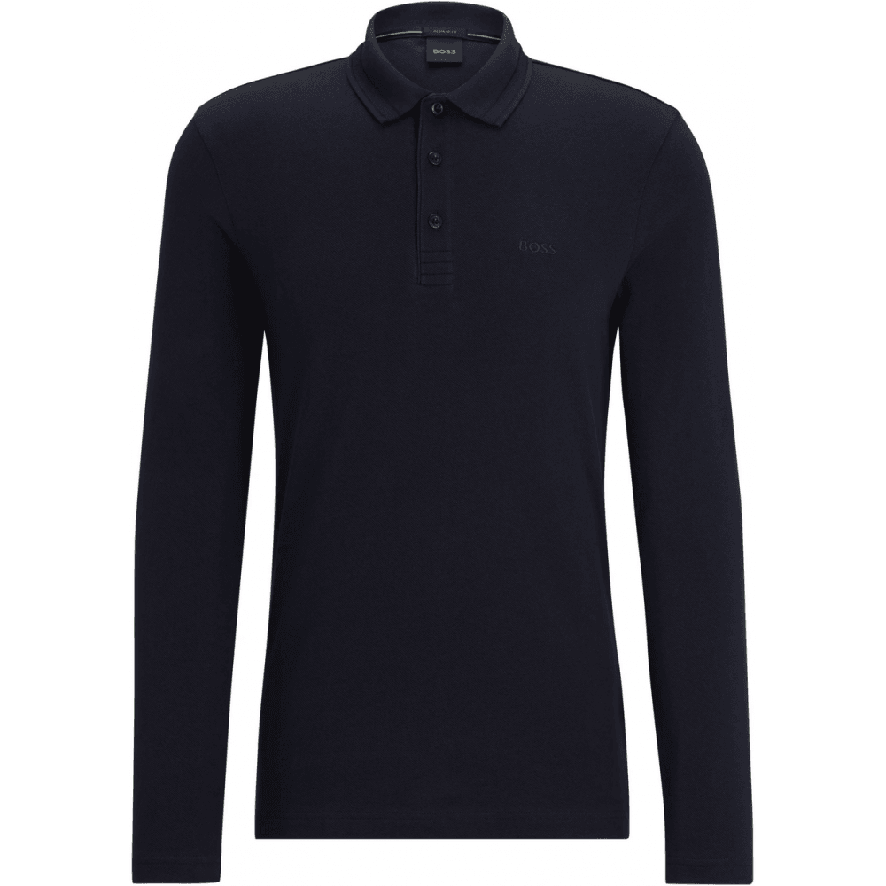 Plisy Embroidered Logo Regular Fit Long Sleeve Navy Polo Shirt