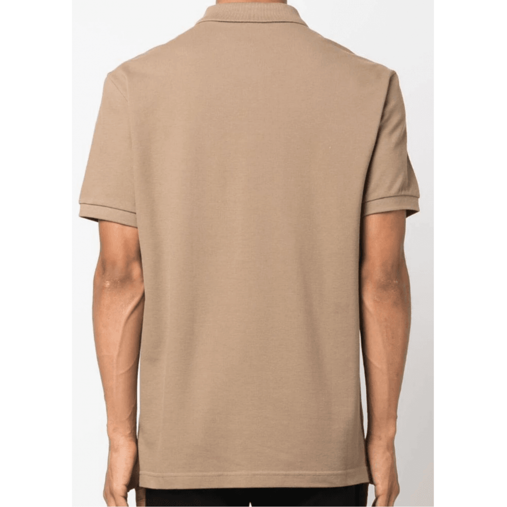 Cotton Collar Logo Button Up Beige Polo Shirt