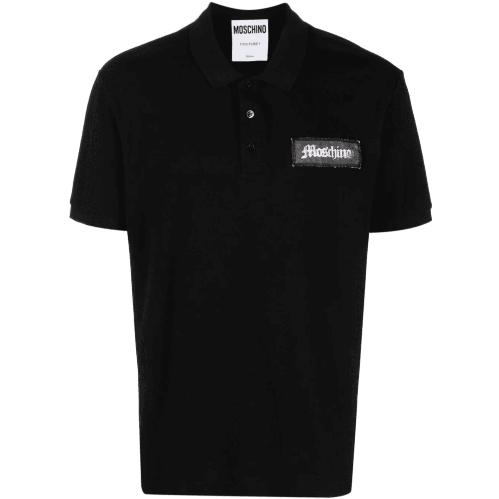 Cotton Collar Logo Button Up Black Polo Shirt