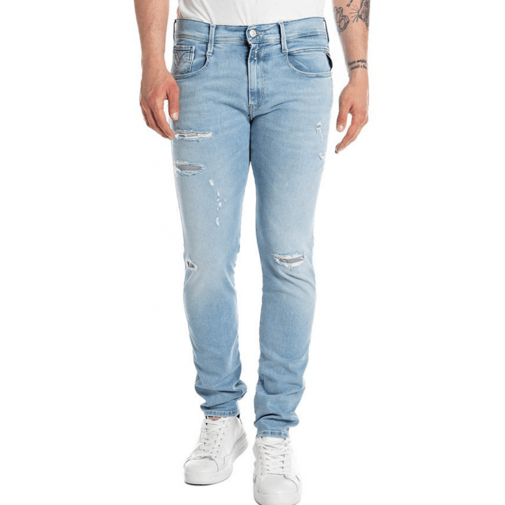 Anbass Distressed Light Wash Slim Fit Jeans