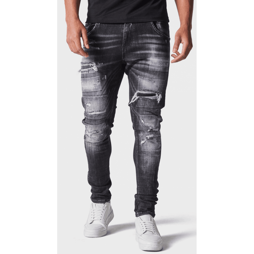 LAT 976 Slim Fit Black Ripped Wash Jeans