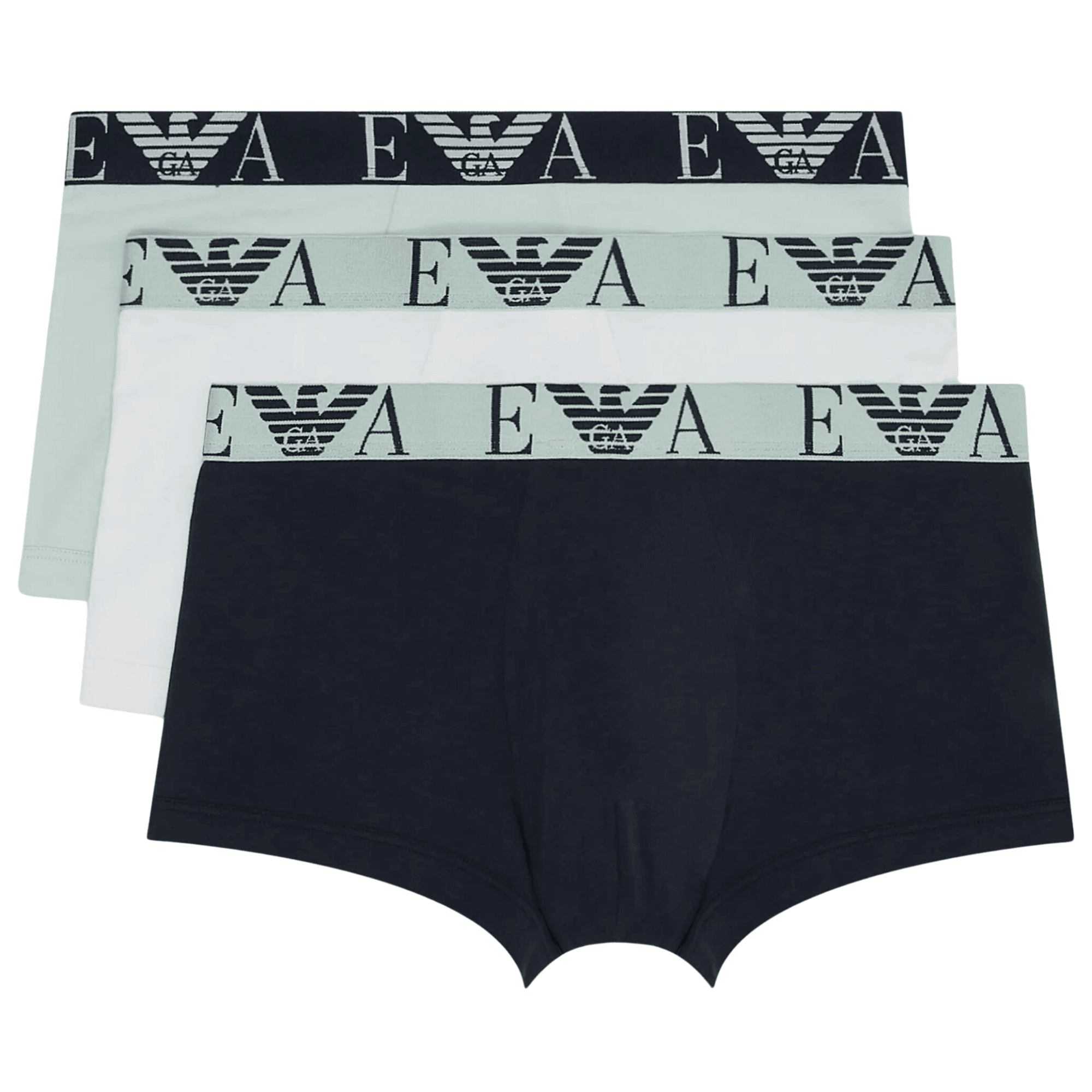 3-Pack Stretch Cotton Navy/Mint Green/White Boxer Trunks