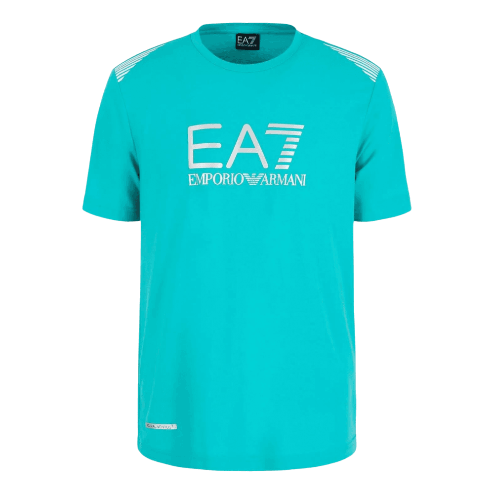 Cotton Silver Logo Turqoise Blue T-Shirt