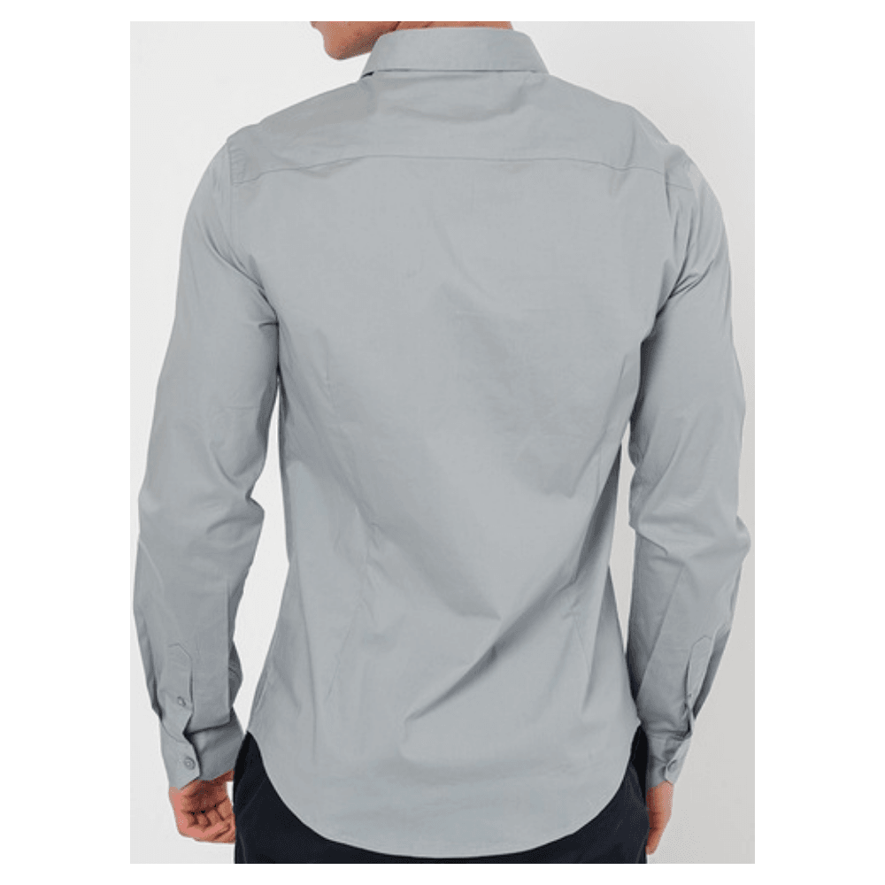 Print Logo Button Up Grey Shirt