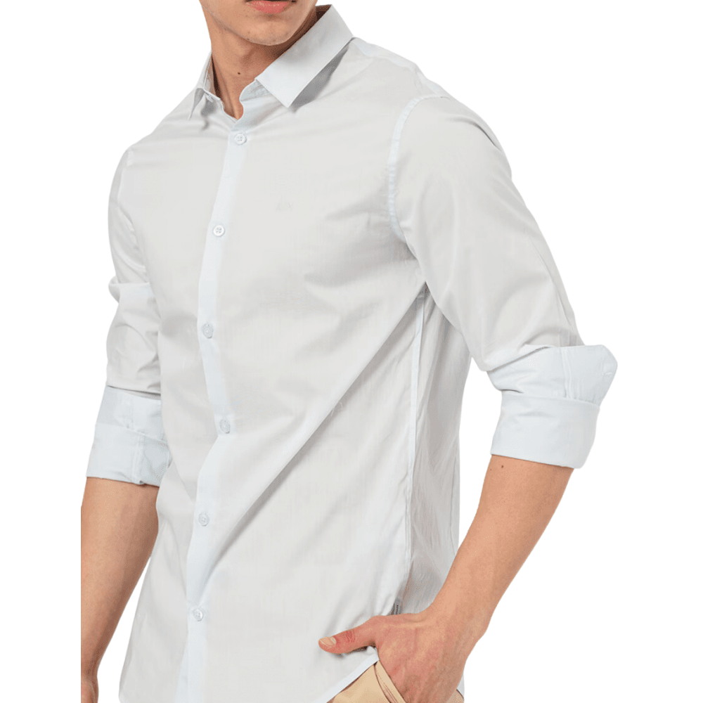 Print Logo Button Up Light Blue Shirt