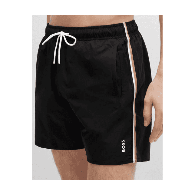 Iconic Stripe Logo Black Swim Shorts