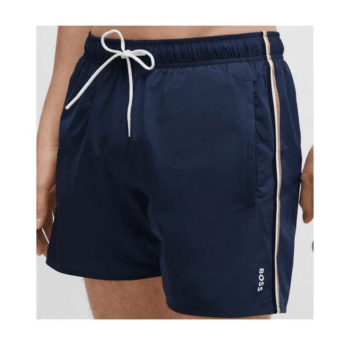 Iconic Stripe Logo Navy Swim Shorts