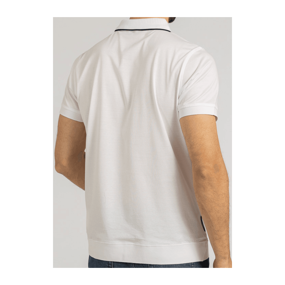Cotton Stripe Collar White Polo Shirt