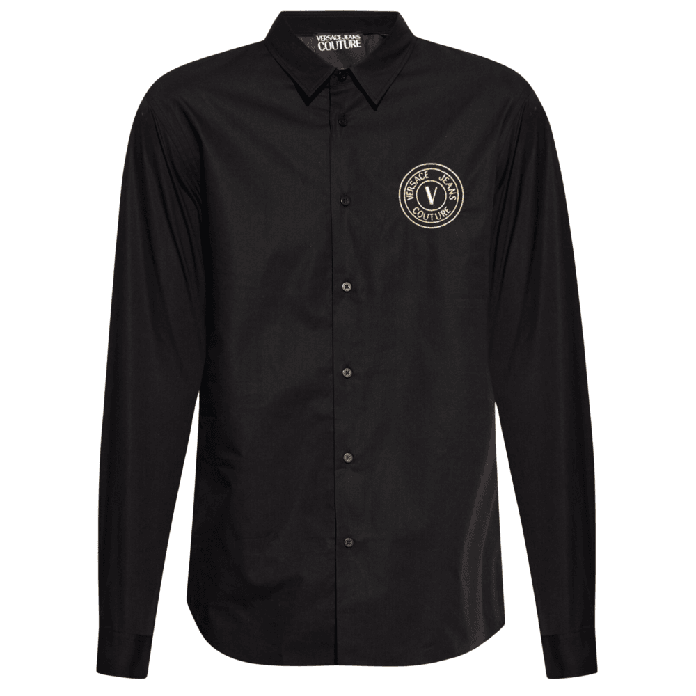 Cotton Printed V-Emblem Logo Black/Gold Shirt