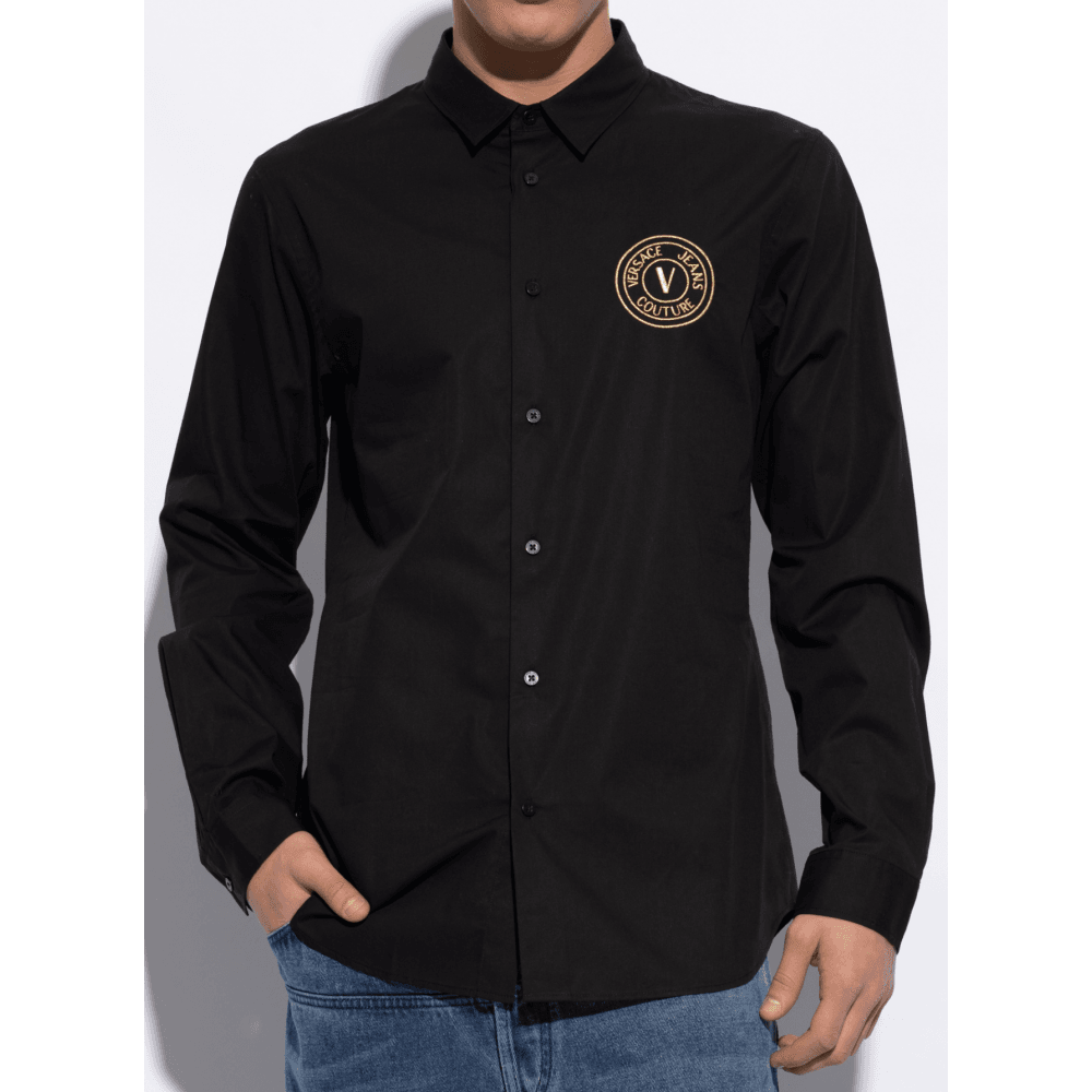 Cotton Printed V-Emblem Logo Black/Gold Shirt