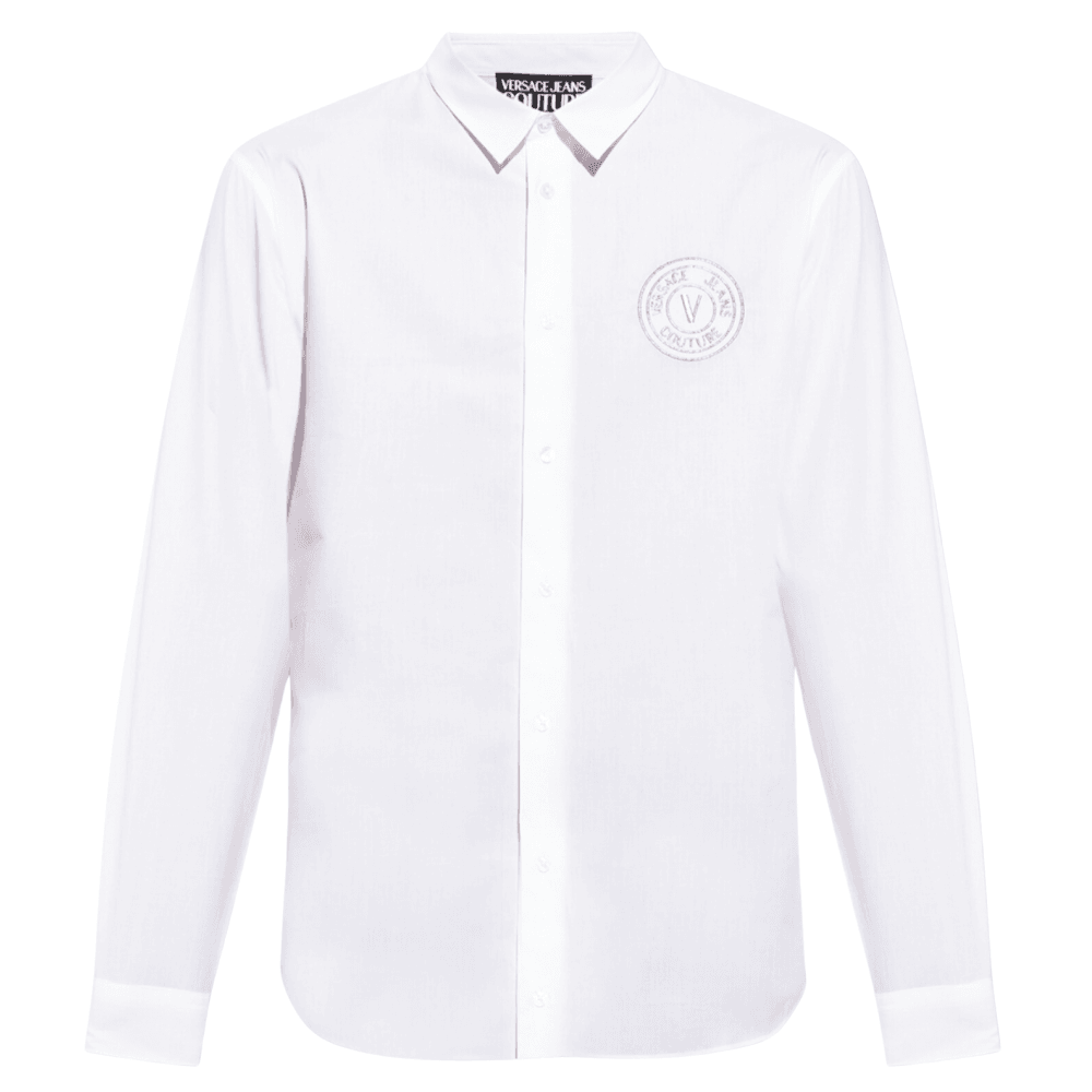 Cotton Printed V-Emblem Logo White/Gold Shirt