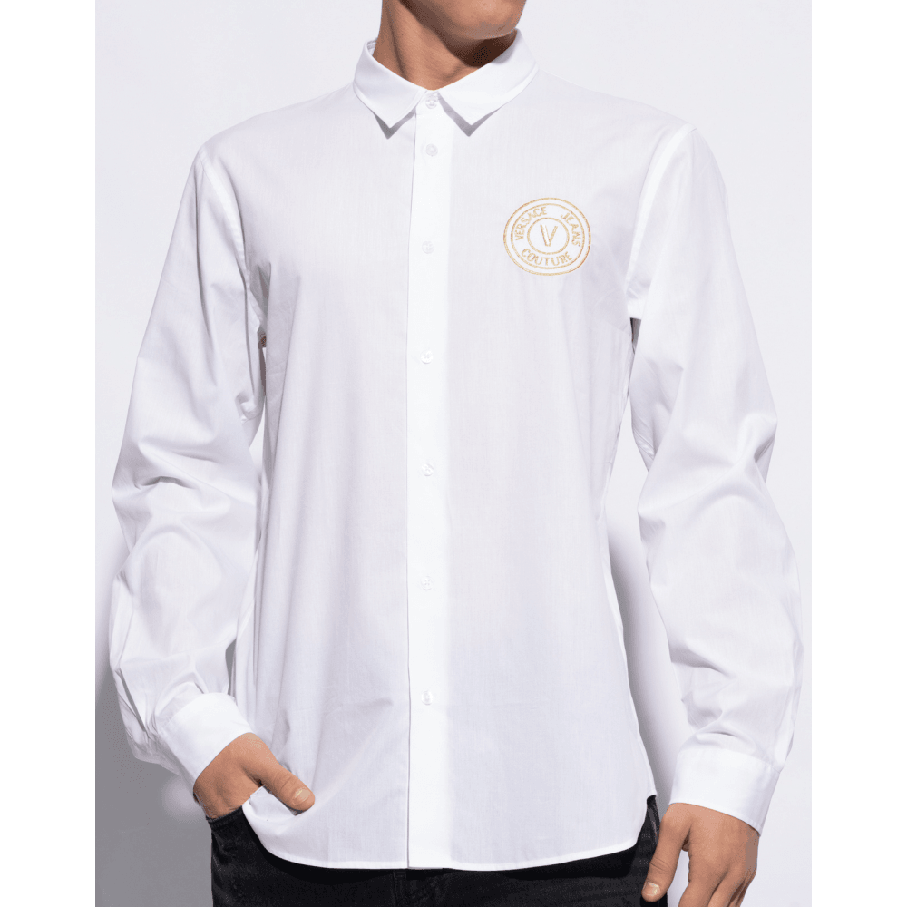 Cotton Printed V-Emblem Logo White/Gold Shirt