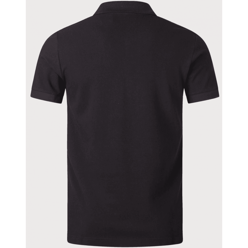 Cotton Printed Logo Zip Black Polo Shirt