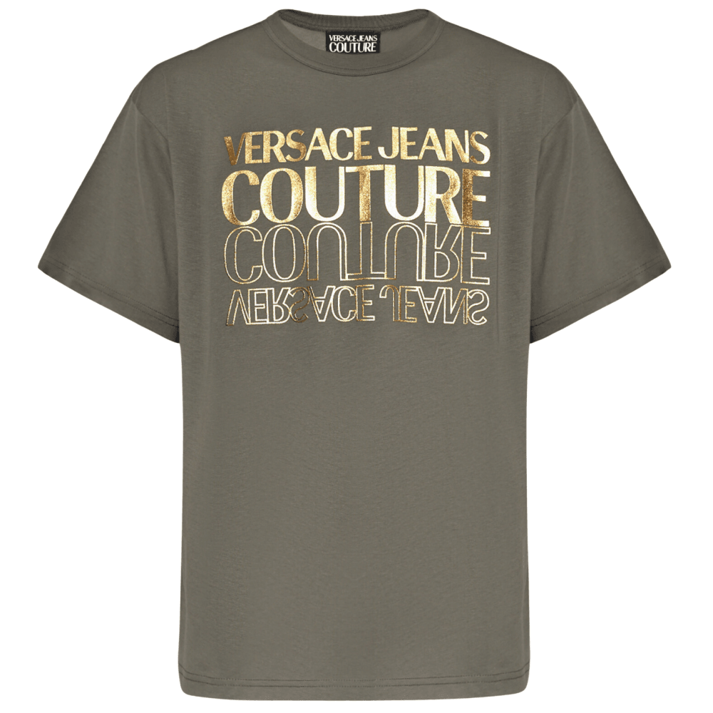 Cotton Mirrored Logo Khaki/Gold T-Shirt