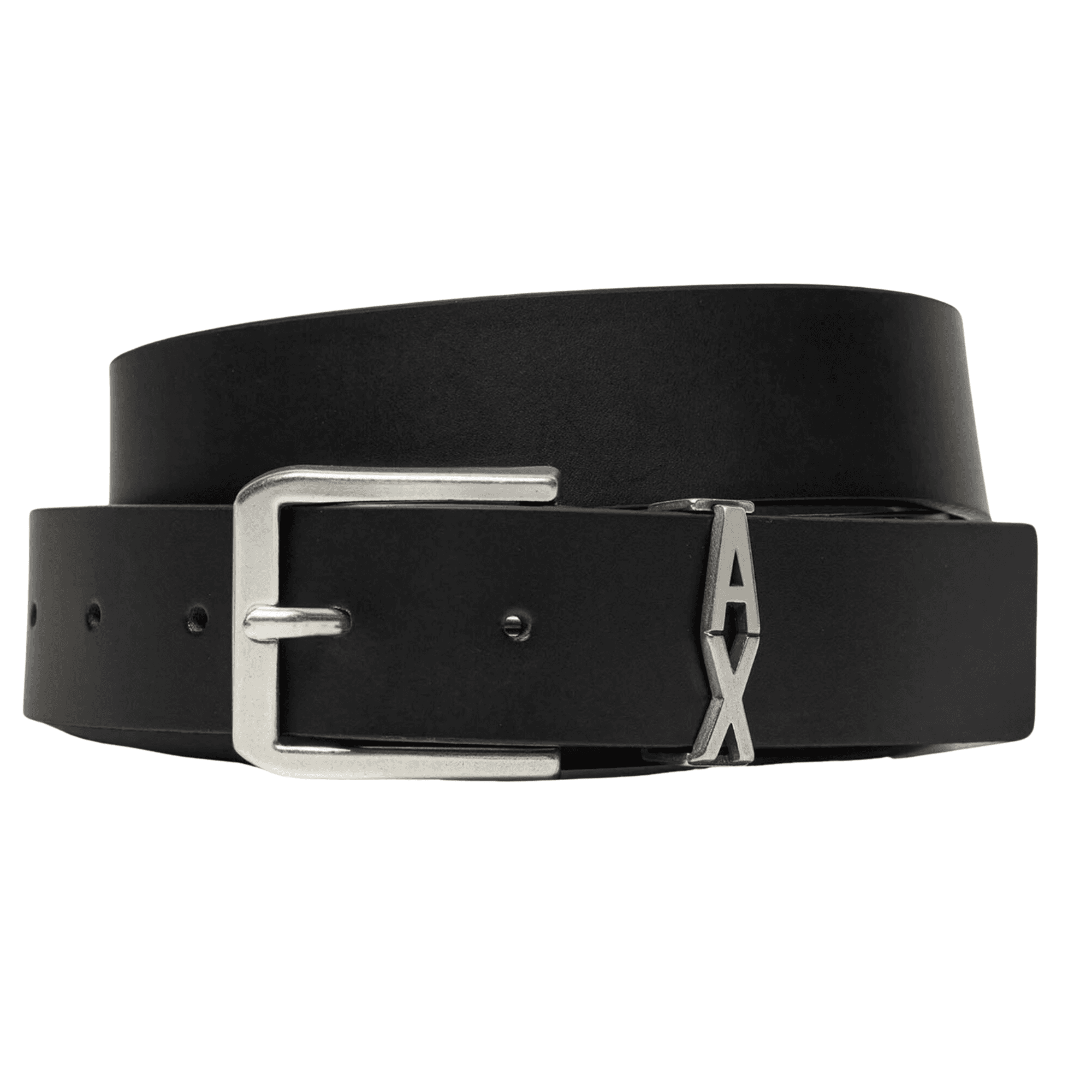 AX Initial Logo Black Leather Belt