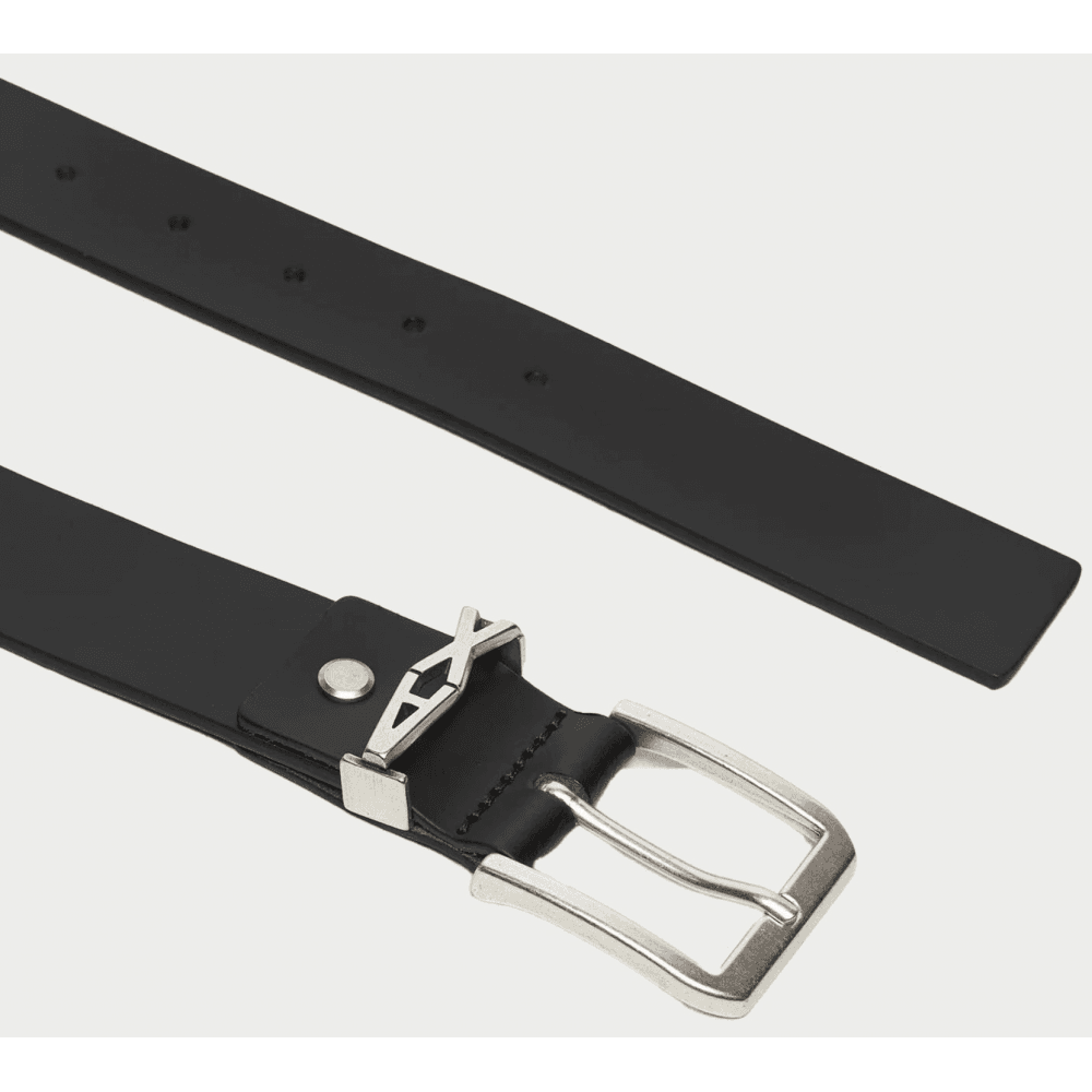 AX Initial Logo Black Leather Belt