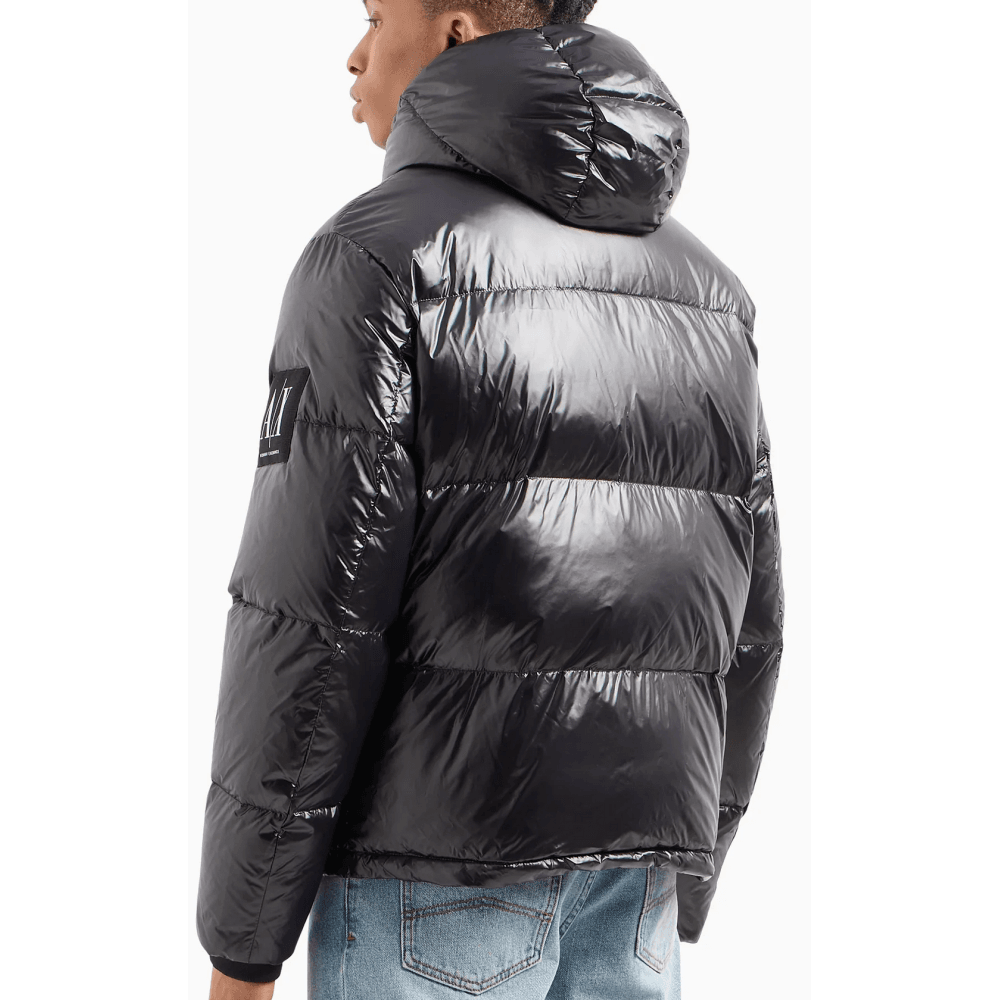 Nylon Shine Effect Black Puffer Jacket