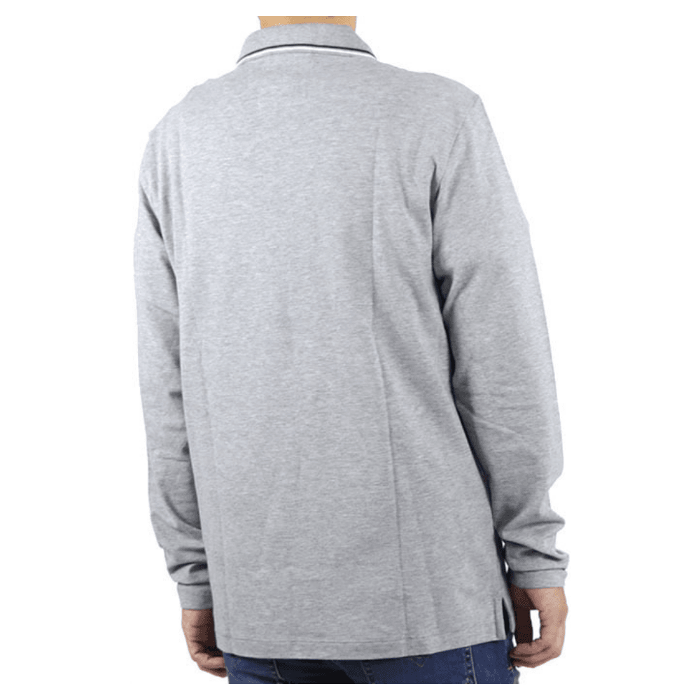 Cotton Striped Collar Grey Long Sleeve Polo Shirt