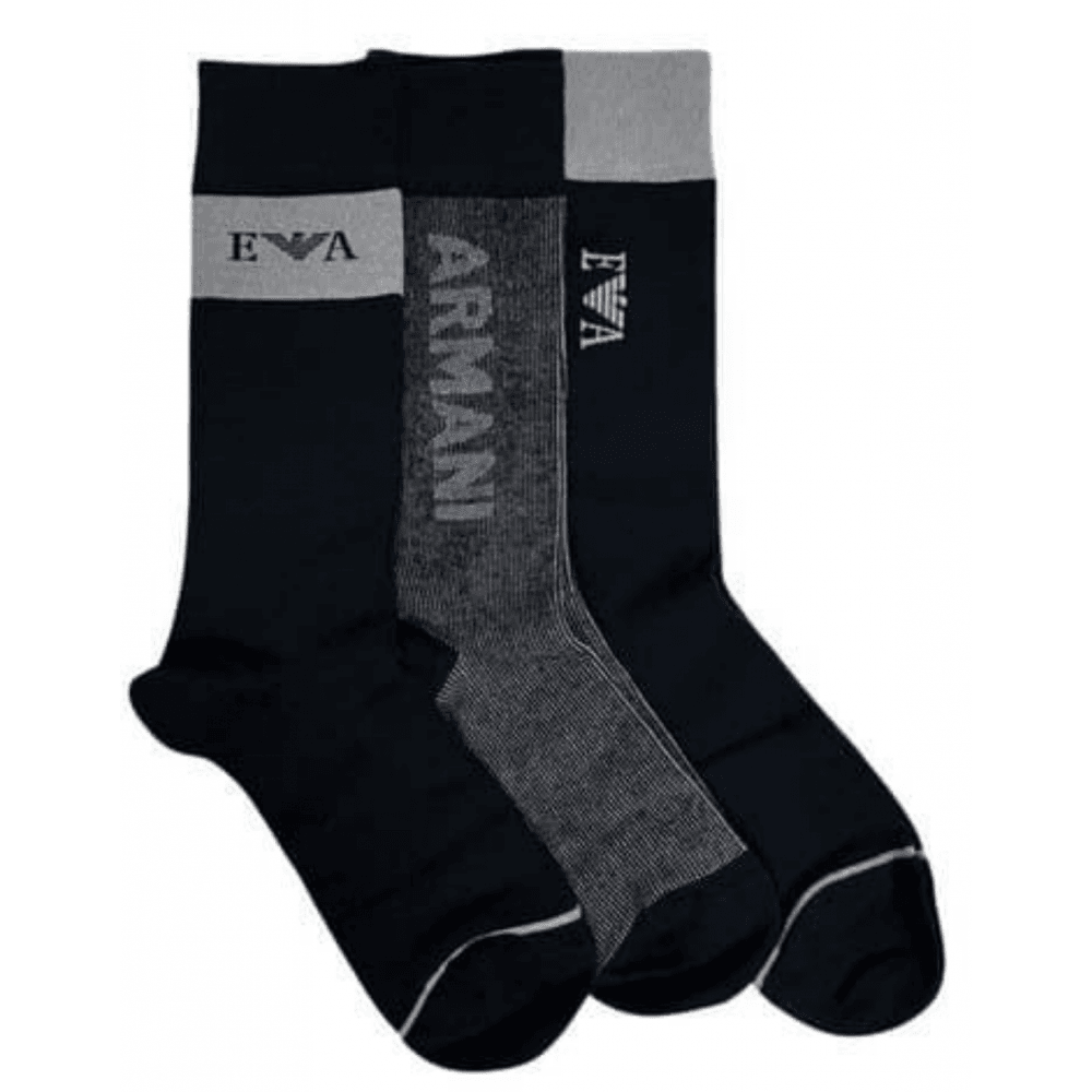Cotton 3-Pair EA Logo Black Socks