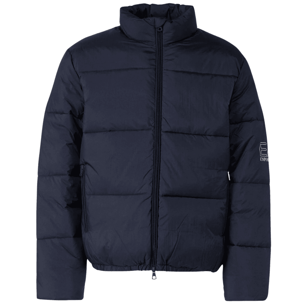 Funnel Neck Blue Puffer Jacket