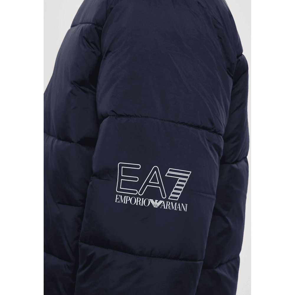 Funnel Neck Blue Puffer Jacket