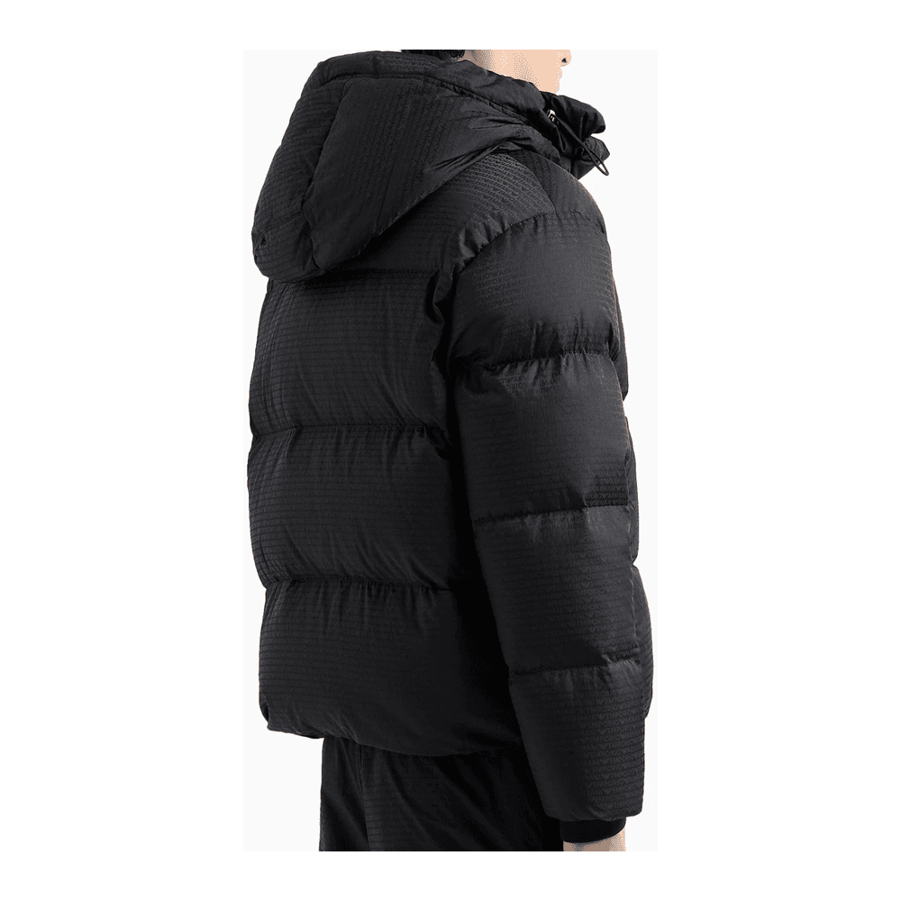 Jacquard Nylon Allover Logo Black Puffer Jacket