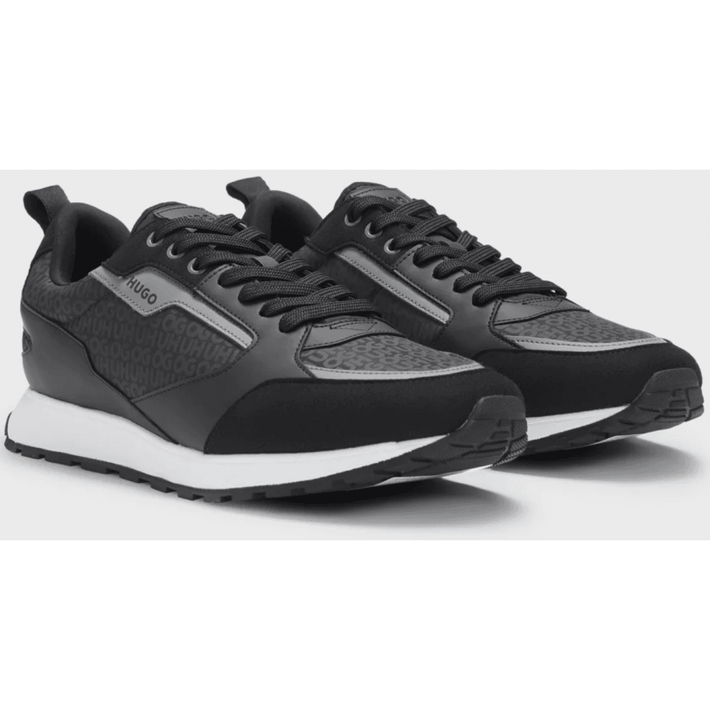Icelin_Runn Mixed Material Black Sneaker Trainers
