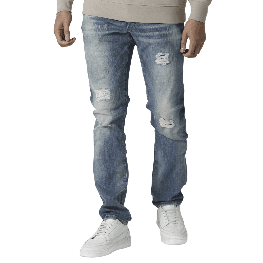 TODD 1034 Distressed Slim Fit Stonewash Blue Jeans