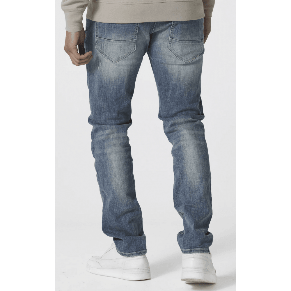 TODD 1034 Distressed Slim Fit Stonewash Blue Jeans