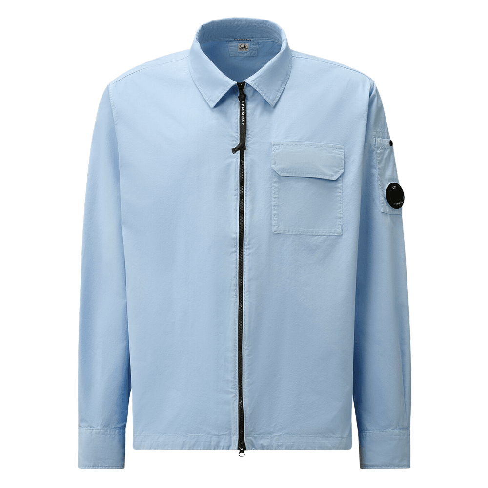 Cotton Lens Logo Full Zip Light Blue Overshirt